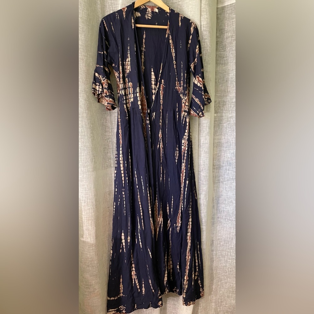 Rubyzaar by Sivana Tie Dye Navy and Beige Wrap Dress, Size S/M